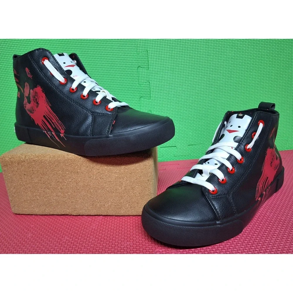 Jason Voorhees Friday The 13th High Top Shoes Ground Up Bloody Print Sz 9.5 Men